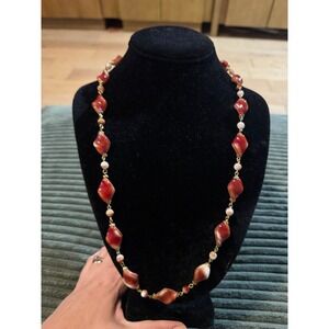 Vintage Red Coral GlaBead Necklace Women's Jewelry Fashion‎ Statements
